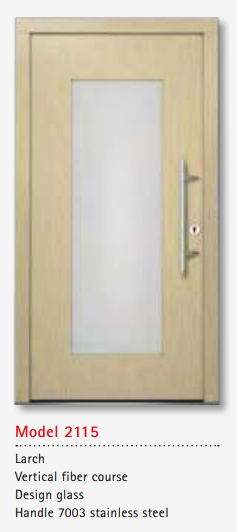 UNILUX Model 2115 Larch Door, Vertical Fiber, Designer Glass, Premium Handle, Custom Size & Security, Modern Timber Door